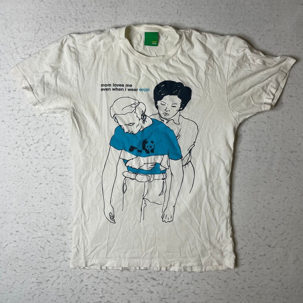 Enjoi Graphic T-Shirt Mens Small White Mom Loves Me Skateboard Skate Tee